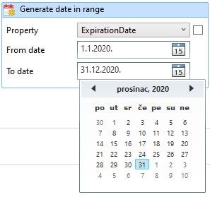 Date selection dialog