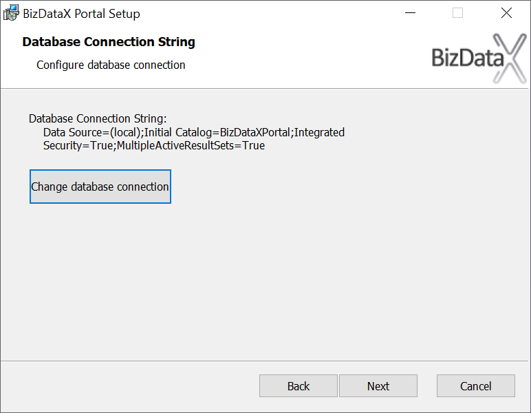 Database connection string configuration